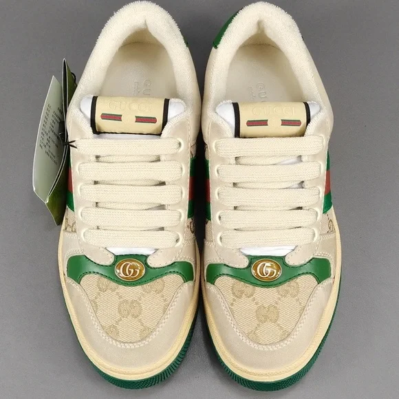 Gucci Beige and Green Stripe Sneakers